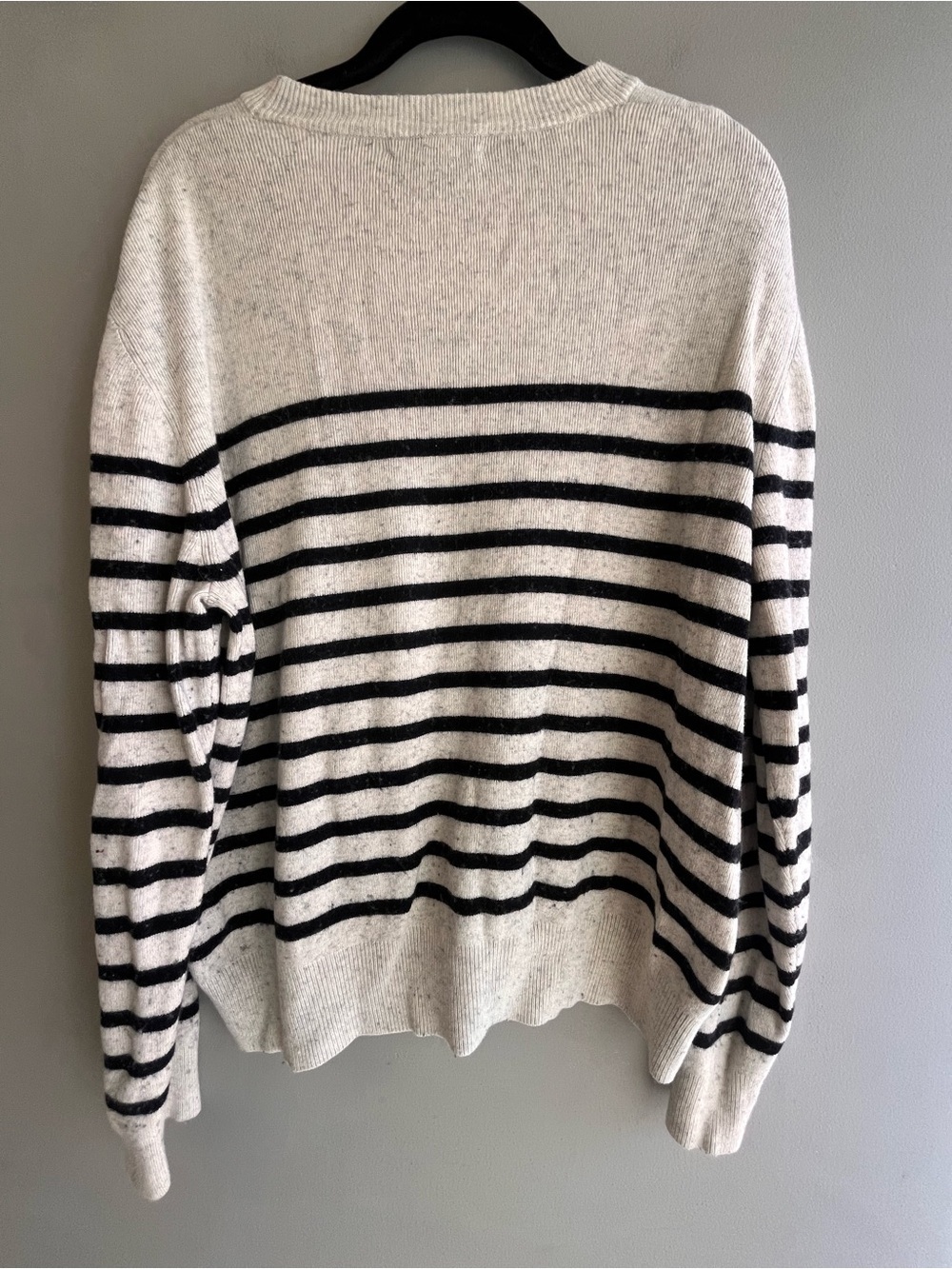 7 For All Mankind Cream and Black Striped Crewneck Sweater Wool Blend XL - Picture 2 of 7